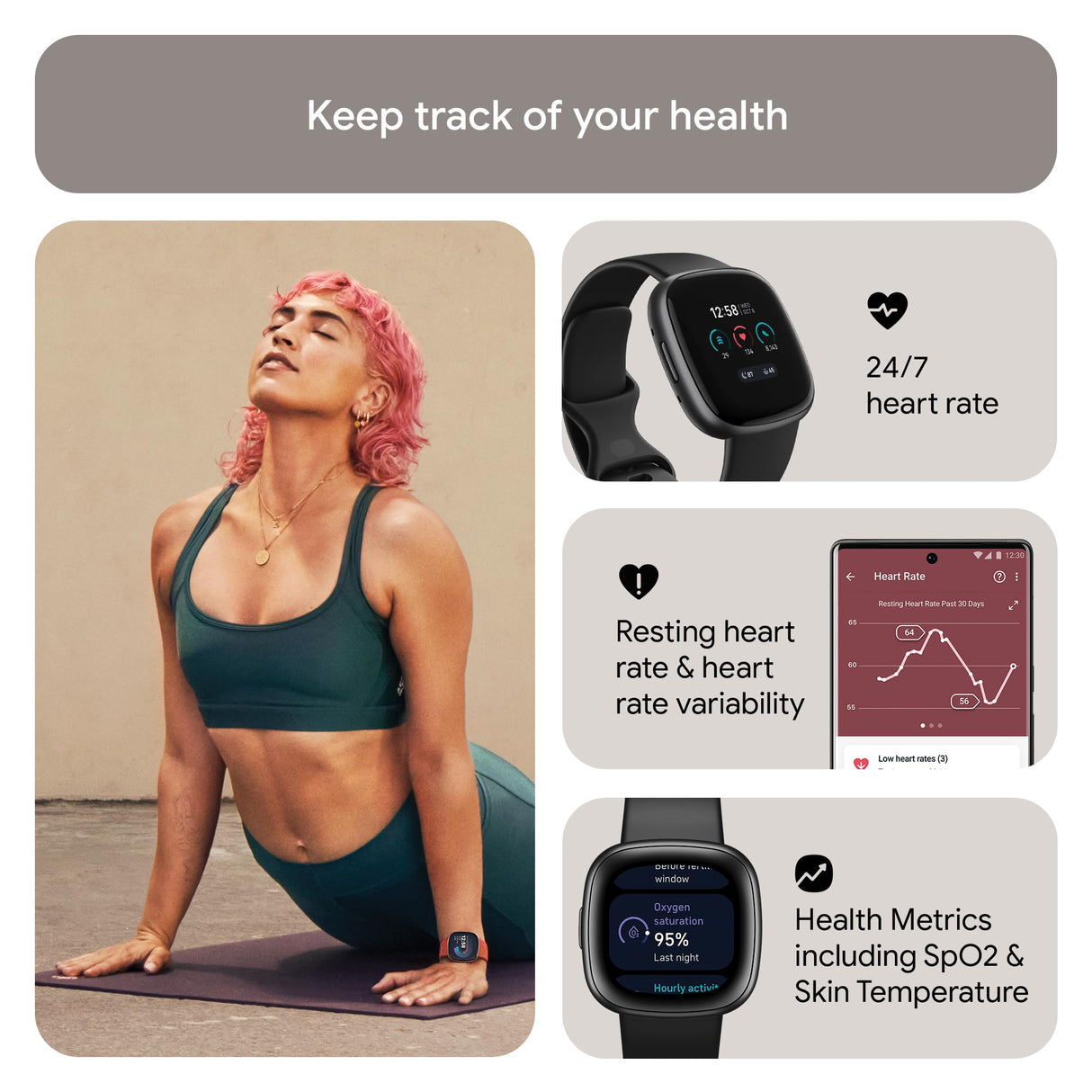 Fitbit Versa 4 Bundle (con Correa Deportiva) Reloj Inteligente de Fitness con GPS Integrado y hasta 6 días de duración de la batería, Compatible con Android e iOS.
