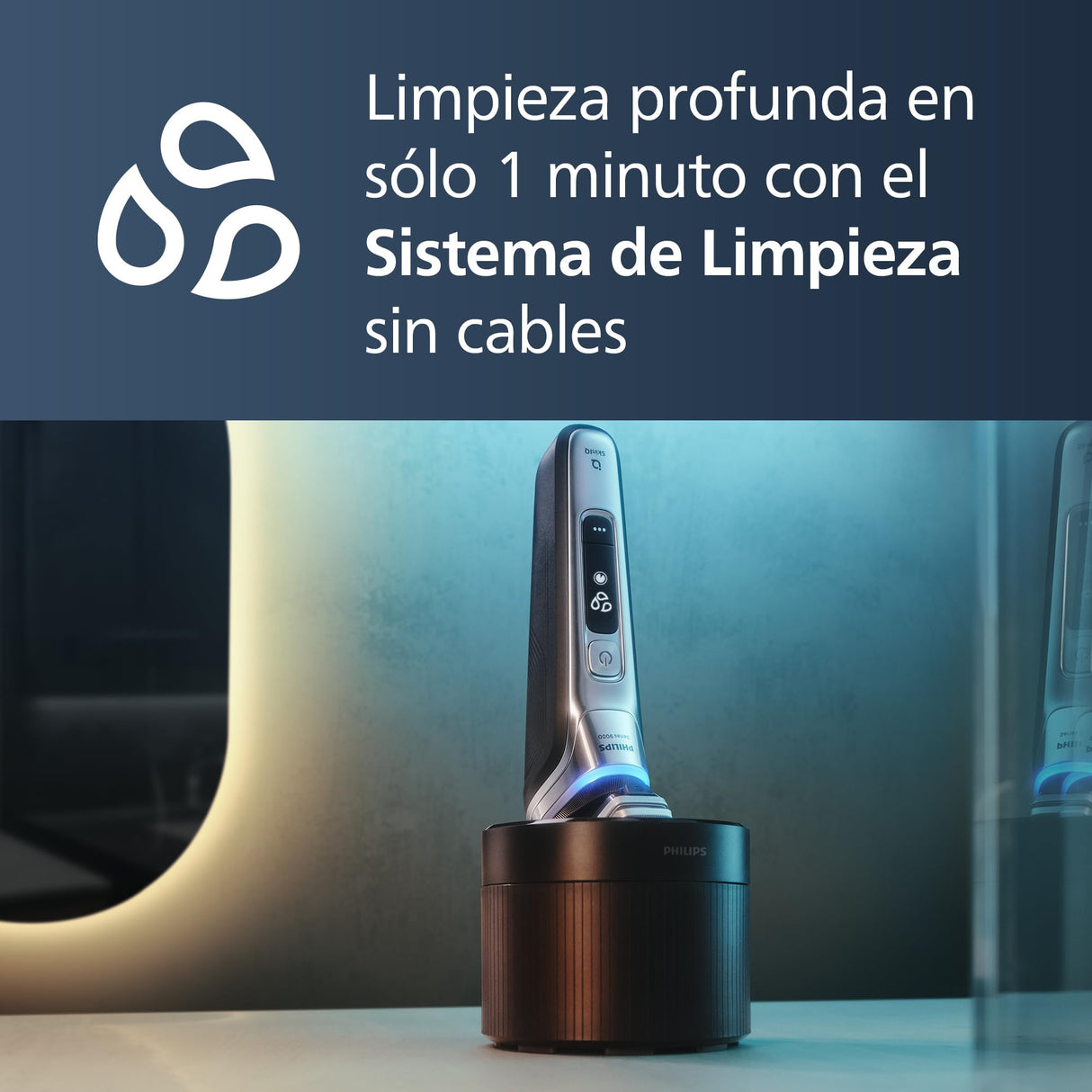 Philips Serie 9000 Afeitadora Eléctrica Hombre, Máquina de Afeitar Barba con Recortadora, 72 cuchillas, 60min de uso, En Seco y Húmedo, Recargable, Centro de Limpieza, Base Carga, S9974/55, Cromo