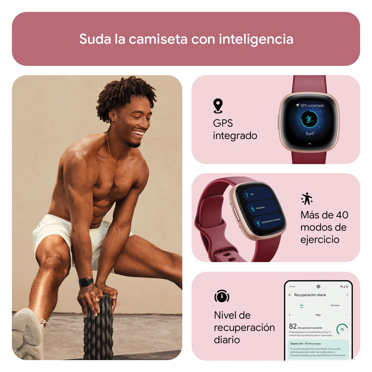Fitbit Versa 4,Beet/Copper Rose Smartwatch, Unisex-Adult, Rojo Cereza/Aluminio Rosa cobrizo, One Size
