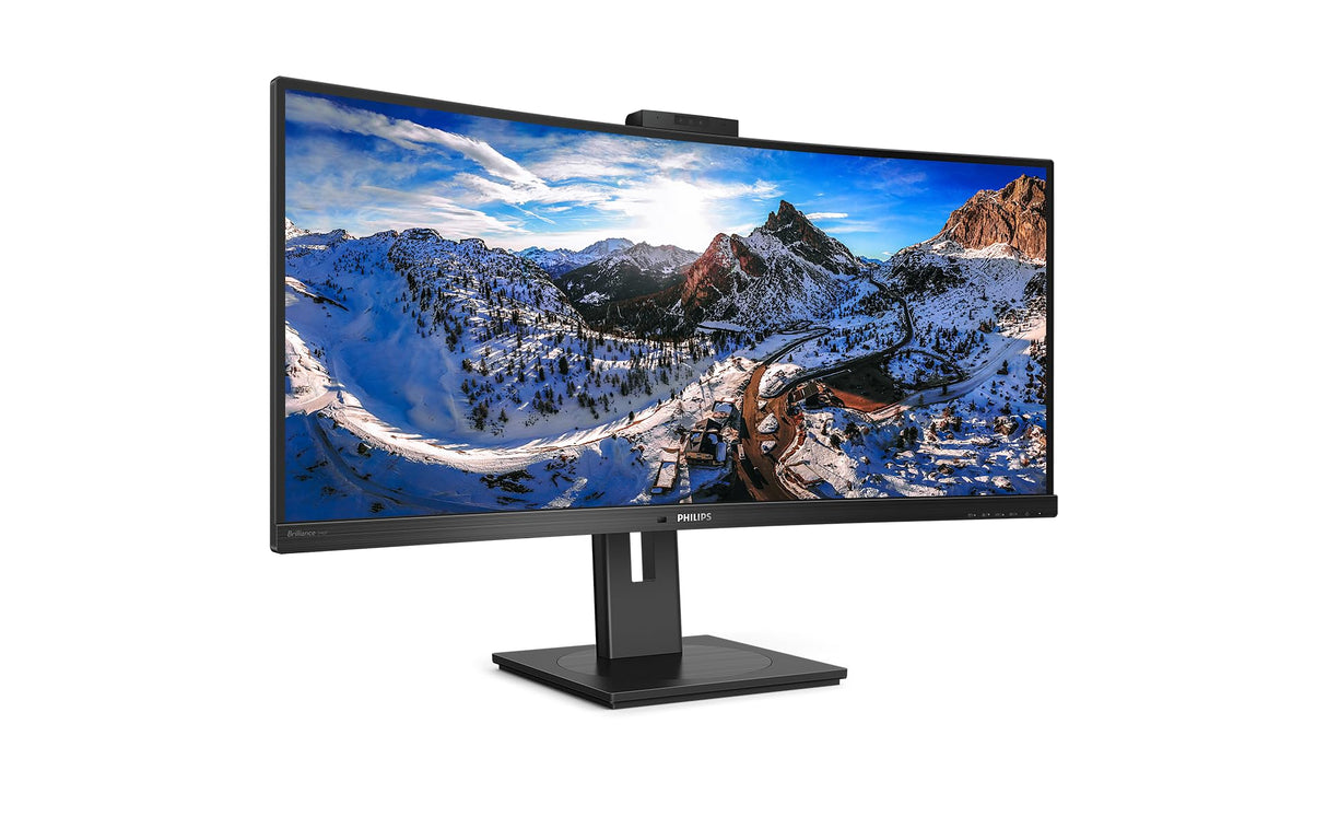 Philips 346P1CRH Monitor 34 Pulgadas UWQHD Curvo, 100Hz, VA, 4 ms GtG, HDR400, 0, Altura Ajustable, Altavoces (3440x1440, 1x HDMI 2.0, 1x DP 1.4, USB-Hub), Negro