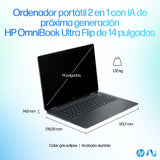 HP OmniBook Ultra Flip 14-fh0002ns - Ordenador Portátil Convertible de 14" OLED 2.8K 120Hz (Intel Ultra 7-258V, 32GB RAM, 1 TB, Intel ARC, Windows 11) Negro - Teclado QWERTY Español