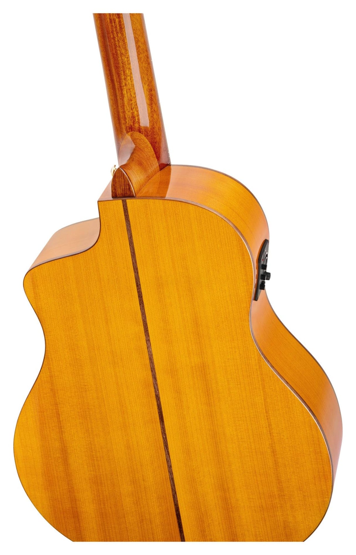 Ortega Guitars Family Series Pro - Guitarra de concierto Flamenco 4/4, electroacústica, pícea y ciprés con acabado brillante, color amarillo, incluye funda (RCE170F)