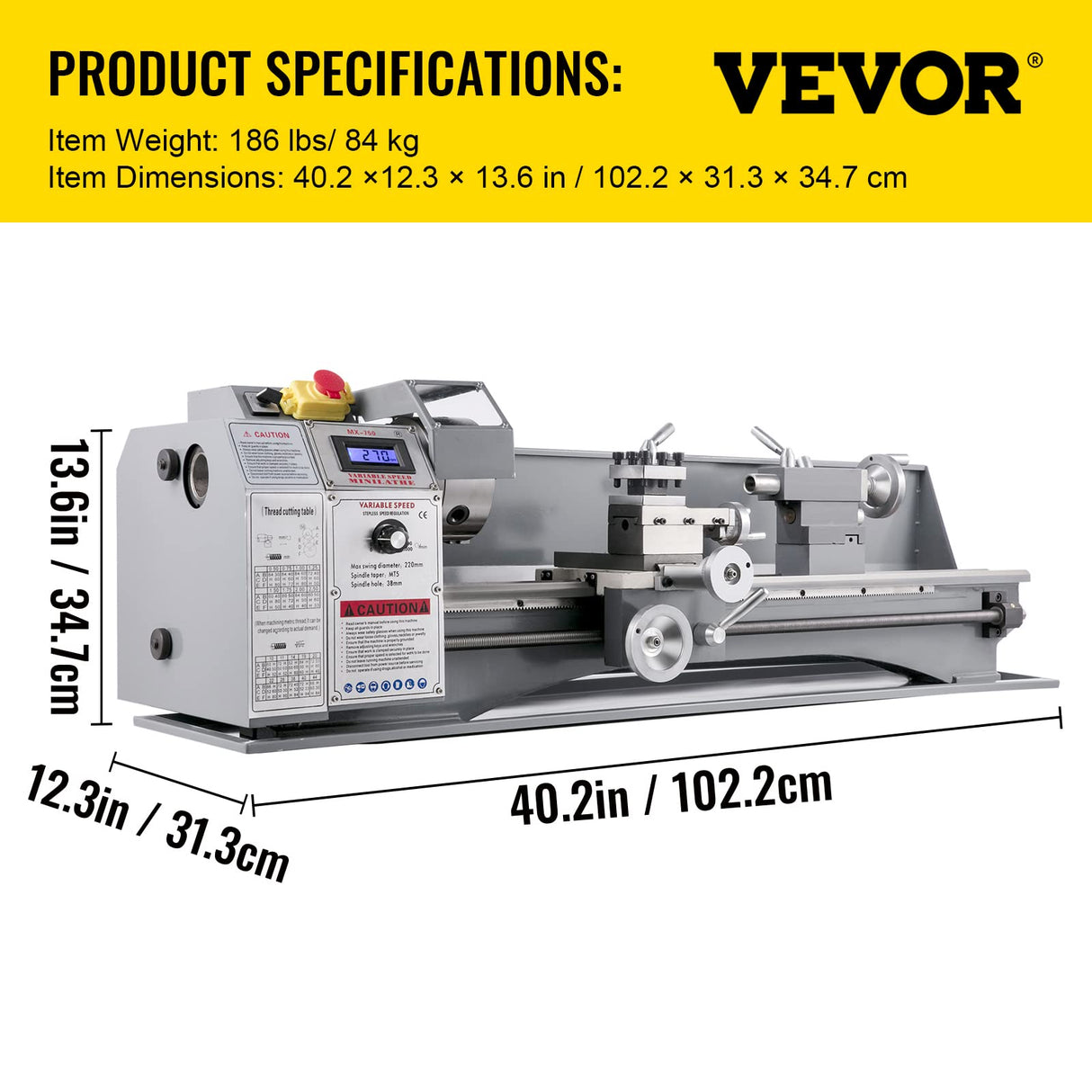 VEVOR - Tornillo pequeño para metal, 220 x 750 mm, 1,1 kW, tornillo pequeño para metal eléctrico, tornillo de banco de precisión para perforación de tornillo frontal