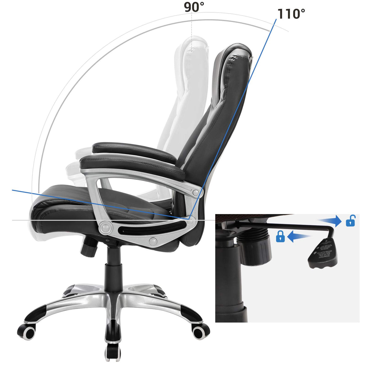 SONGMICS Silla de Oficina, Silla de Escritorio, Altura Ajustable, Ergonómica, Tapizada en PU, Carga de 150 kg, Negro OBG21B