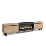 Skraut Home | Mueble TV | Televisión | Muebles de salón, almacenaje | 267x57x35 cm | para TV Gran Formato | Chimenea eléctrica XXL | Diseño Industrial | Estilo Moderno | Roble y Negro