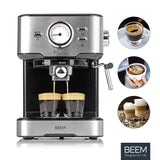BEEM ESPRESSO-SELECT Máquina de café espresso en diseño clásico | Máquina portafiltros con 15 bar y boquilla de espuma de leche profesional para tus especialidades de café | Especialidades del café