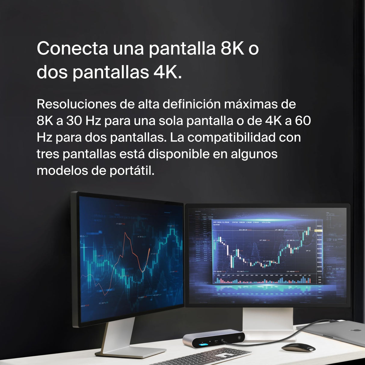 Belkin estación de acoplamiento Thunderbolt 4 Pro, pantalla 8K a 30 Hz, dos pantallas 4K a 60 Hz, 2 puertos Thunderbolt 4, 2 HDMI, suministro PD de 90 W, Docking Station por MacBook Pro, XPS