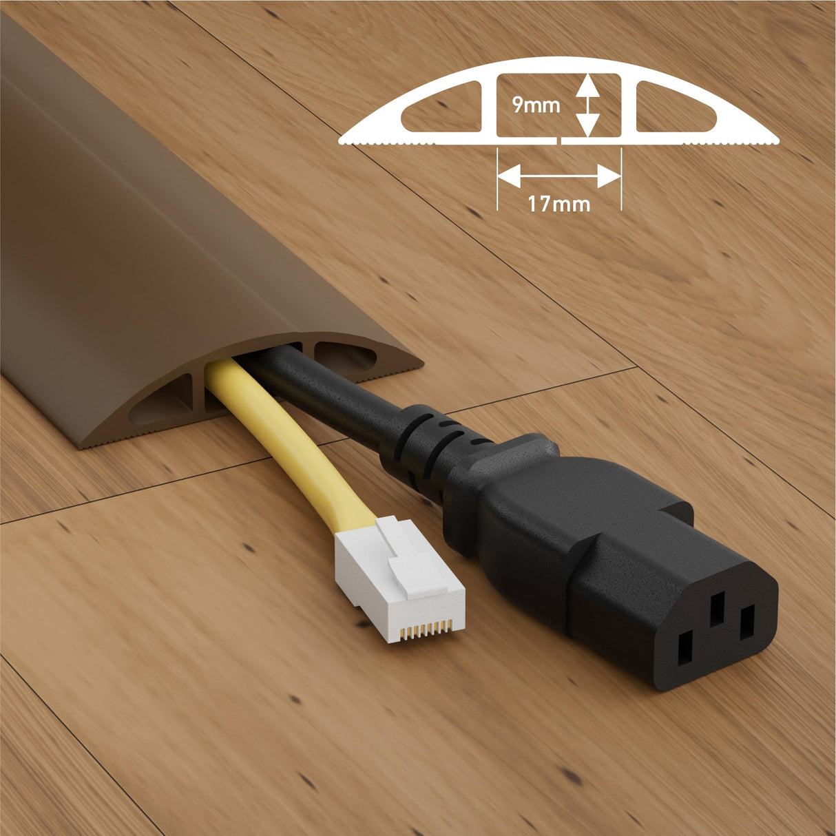 D-Line CC-3/9M | Canaleta pasacables Cavidad x 60 mm y 9 m en color marrón | Protector de cables para suelo para el tránsito ligero de personas, 9m