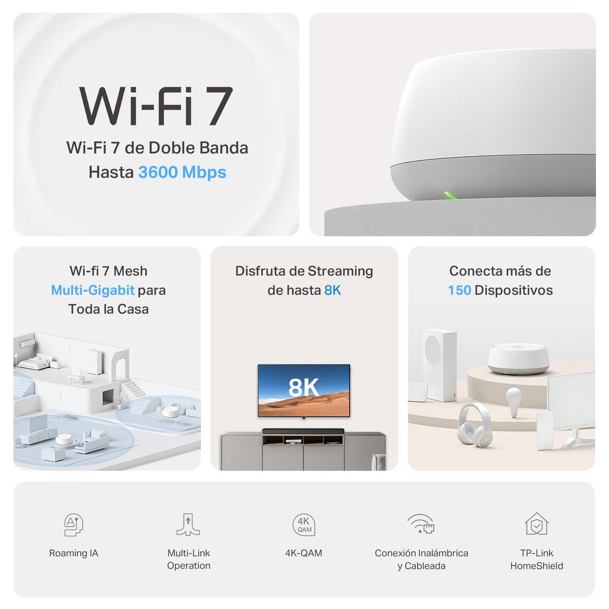 TP-Link Deco BE3600 (2-Pack) – WiFi 7 Mesh tribanda hasta 6.6 Gbps, Amplia Cobertura para Toda la casa, Puerto 2.5G, Ideal para Streaming 8K, Juegos y conexión Estable con AI Mesh