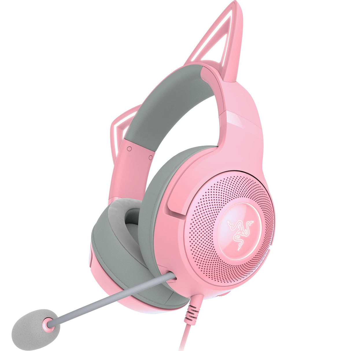 Razer Kraken Kitty V2 - Auriculares RGB por Cable con Orejas de Gatito (Iluminación reactiva al Streaming, Micrófono cardioide HyperClear, Diafragmas de 40 mm Triforce, Sonido Envolvente 7.1) Quartz