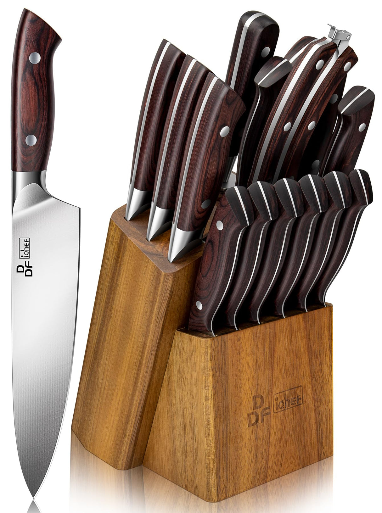 DDF iohEF Juego de Cuchillos de Cocina de 16 Piezas con Bloque, Juego de Cuchillos Cocina Profesional de Acero Inoxidable con Afilador, juego de cuchillos de chef Ultra Afilados con Mango Ergonómico