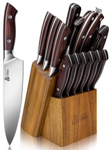 DDF iohEF Juego de Cuchillos de Cocina de 16 Piezas con Bloque, Juego de Cuchillos Cocina Profesional de Acero Inoxidable con Afilador, juego de cuchillos de chef Ultra Afilados con Mango Ergonómico
