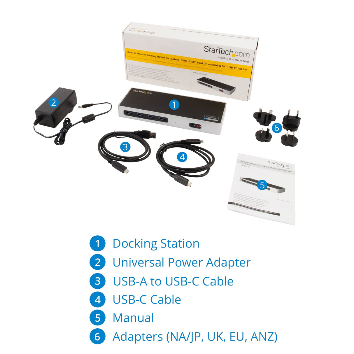 StarTech.com Dock USB-C y USB-A - Docking Station para 2 Monitores DisplayPort y HDMI de 4K 60Hz - Replicador de Puertos USB 3.0 para Portátil USB TipoC o USB-A - 6xUSB Tipo A - Mac/Windows (DK30A2DH)