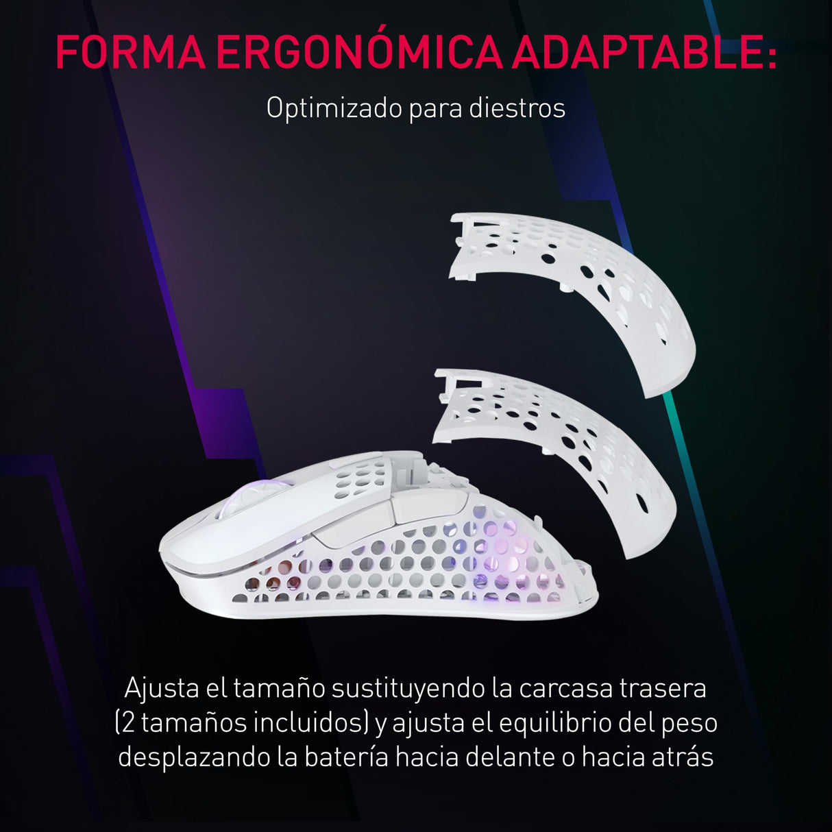 Xtrfy M4 Wireless, Ratón Gaming Inalámbrico Ultraligero, Optimizado para eSports, Radiofrecuencia 2,4 GHz, Iluminación RGB, Ratón Ergonómico Ajustable para Diestros, Recargable, Weiß