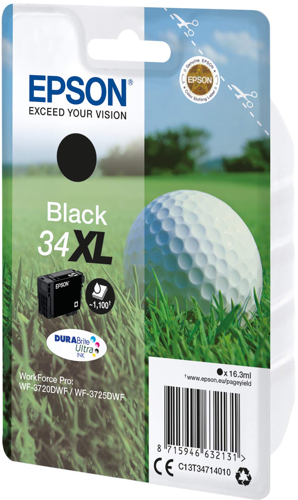 Epson C13T34714020 16.3ml Negro Cartucho de Tinta - Cartucho de Tinta para impresoras, Negro, Workforce Pro WF-3725DWF, Workforce Pro WF-3720DWF, 16,3 ml, Caja