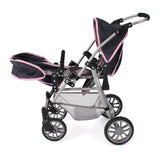 Bayer Chic 2000 - Cochecito para muñecas Twinny, Cochecito Doble para Dos muñecas, Cochecito Gemelo para niños de 4 a 8 años, Melange Gris-Azul Marino