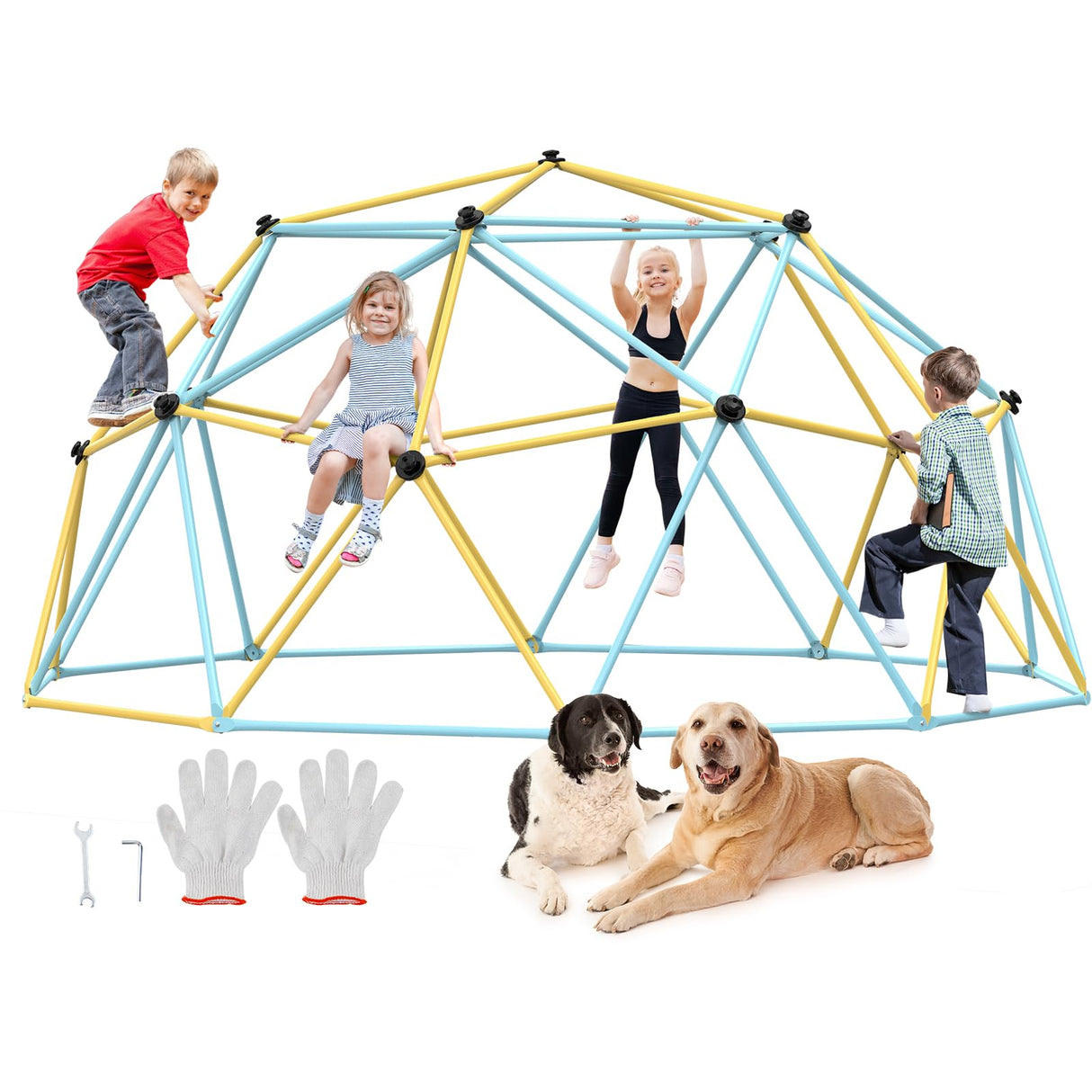 VEVOR Climbing Dome, Jungle Gym Supports 750 lbs. and Easy Assembly, 12-Foot Geometric Play Centre for Kids 3-10 Years Old, with Climbing Grip, Outdoor Playground Equipment