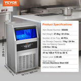 VEVOR Máquina para Hacer Cubitos de Hielo Comercial 36kg/24h, 40 Bandejas para Cubitos de Hielo Capacidad de Almacenamiento de 11 kg Autolimpieza Sin Instalación Independiente para Hogar, Restaurante
