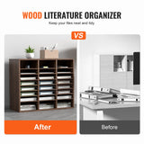 VEVOR Organizador de Literatura de madera Aglomerado Estante de Almacenamiento de Documentos de 24 Compartimentos 73,7x30,5x62 cm Clasificador de Literatura con Estantes Ajustables para Oficina Marrón