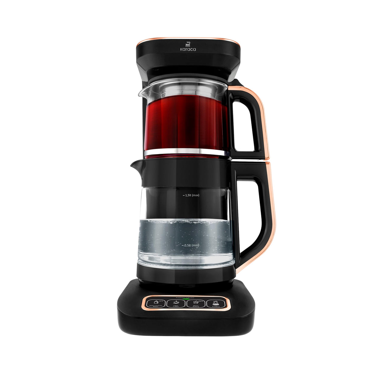 KARACA Robotea Pro Hervidor automático parlante 4 en 1 - Hervidor de agua y cafetera de filtro - 2500 W - Black Copper