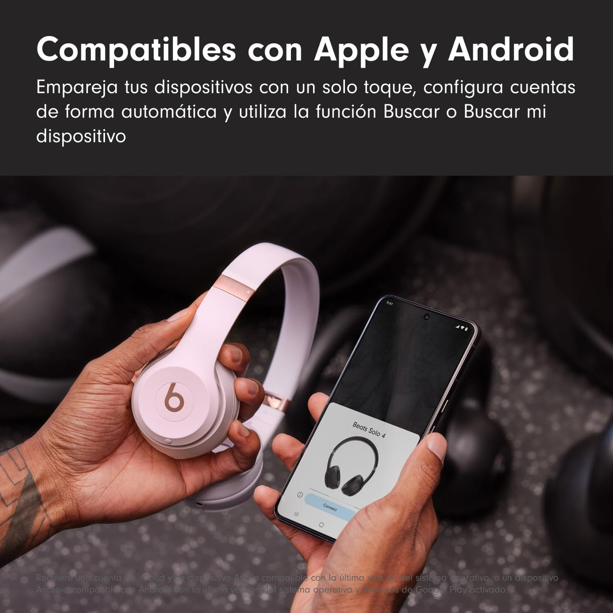 Beats Solo 4 - Auriculares Wireless Bluetooth on-Ear, compatibles con Apple y Android, con hasta 50 Horas de batería - Rosa algodón