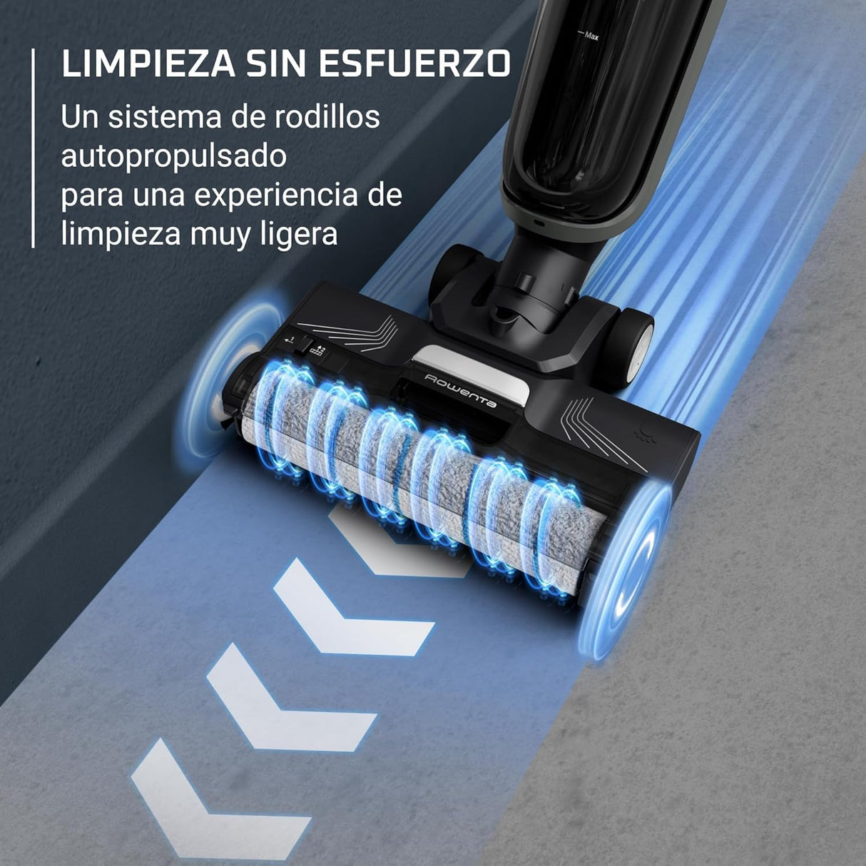 Rowenta X-Clean 4, Fregona Eléctrica Sin Cable, 2 en 1 Aspira y Friega a la vez, 200 W, Pantalla De Control Inteligente, Ajuste Automático De Limpieza: Eco, Auto Y Max, Gris, GZ5036WO