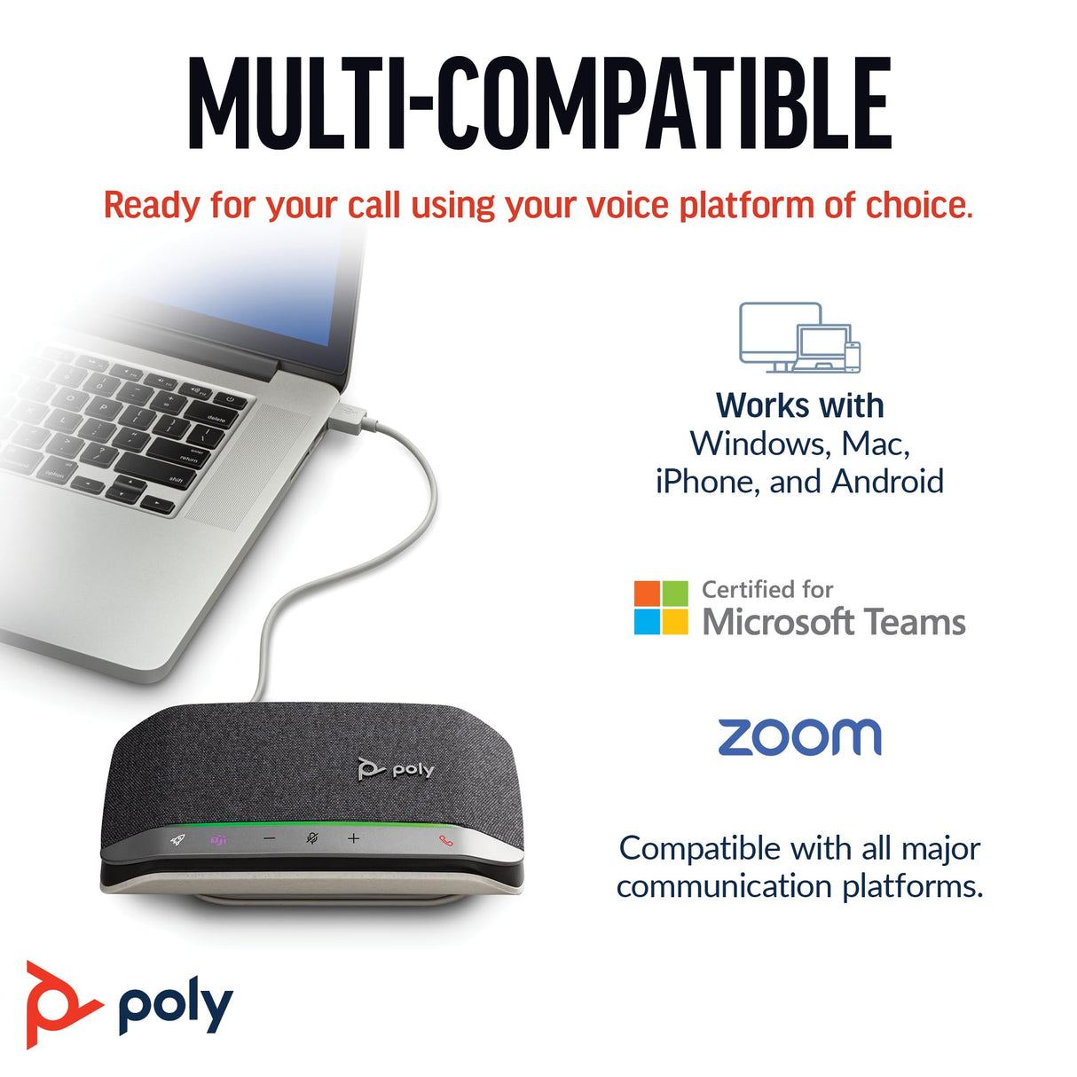 Altavoz manos libres Bluetooth portátil personal Poly Sync 20 (Plantronics) - Larga duración de la batería - Reducción del ruido o de ecos, Funciona: Teams (certificado), Zoom, PC, teléfonos celulares