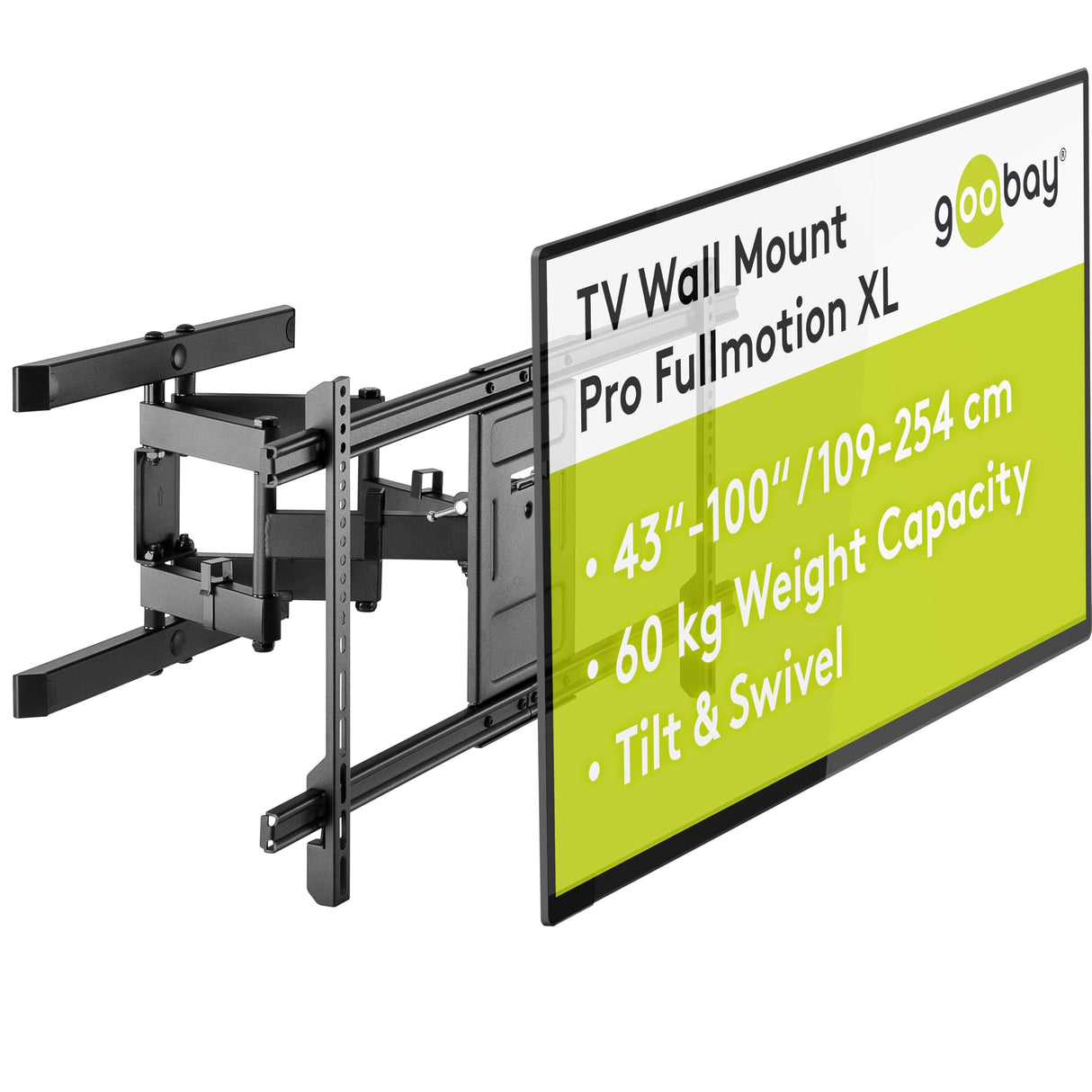 goobay 49746 Soporte de Pared para TV Pro FULLMOTION (XL) 43 a 100 Pulgadas (109-254 cm) Totalmente móvil, Giratorio/inclinable, 60 kg, estándar Vesa, Negro
