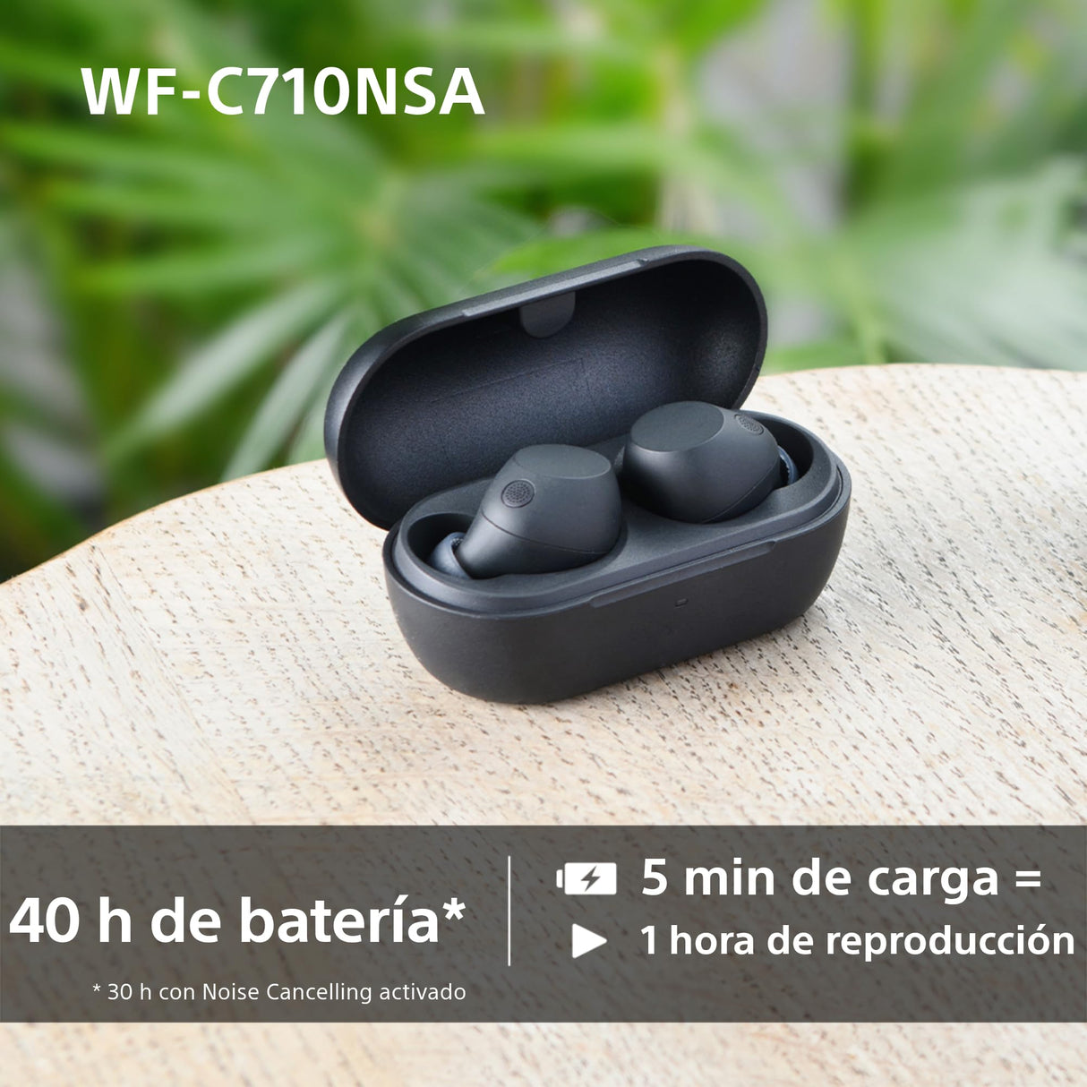 Sony WF-C710NSA Auriculares inalámbricos In-Ear con Noise Cancelling, Ligeros, Controles táctiles, Conexión Multipunto, IPX4, hasta 40 h de batería, Carga rápida, iOS y Android - Negro