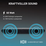 Xoro Altavoz estéreo para televisión HSB 70 con Bluetooth, 60 W de Potencia de Salida, AV IN, HDMI ARC, Reproductor Multimedia USB 2.0, Incluye Soporte de Pared, Mando a Distancia por Infrarrojos