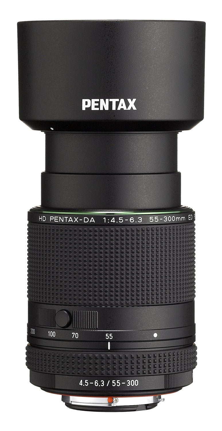 Pentax HD DA 55-300 mm F4.5 - 6.3 ED PLM WR RE Teleobjetivo Zoom Compacto AF Rápido y Silencioso Resistente al Agua Distancia de Enfoque Mínima de 0.95 metros Diseño Compacto y Ligero, Negro