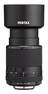 Pentax HD DA 55-300 mm F4.5 - 6.3 ED PLM WR RE Teleobjetivo Zoom Compacto AF Rápido y Silencioso Resistente al Agua Distancia de Enfoque Mínima de 0.95 metros Diseño Compacto y Ligero, Negro