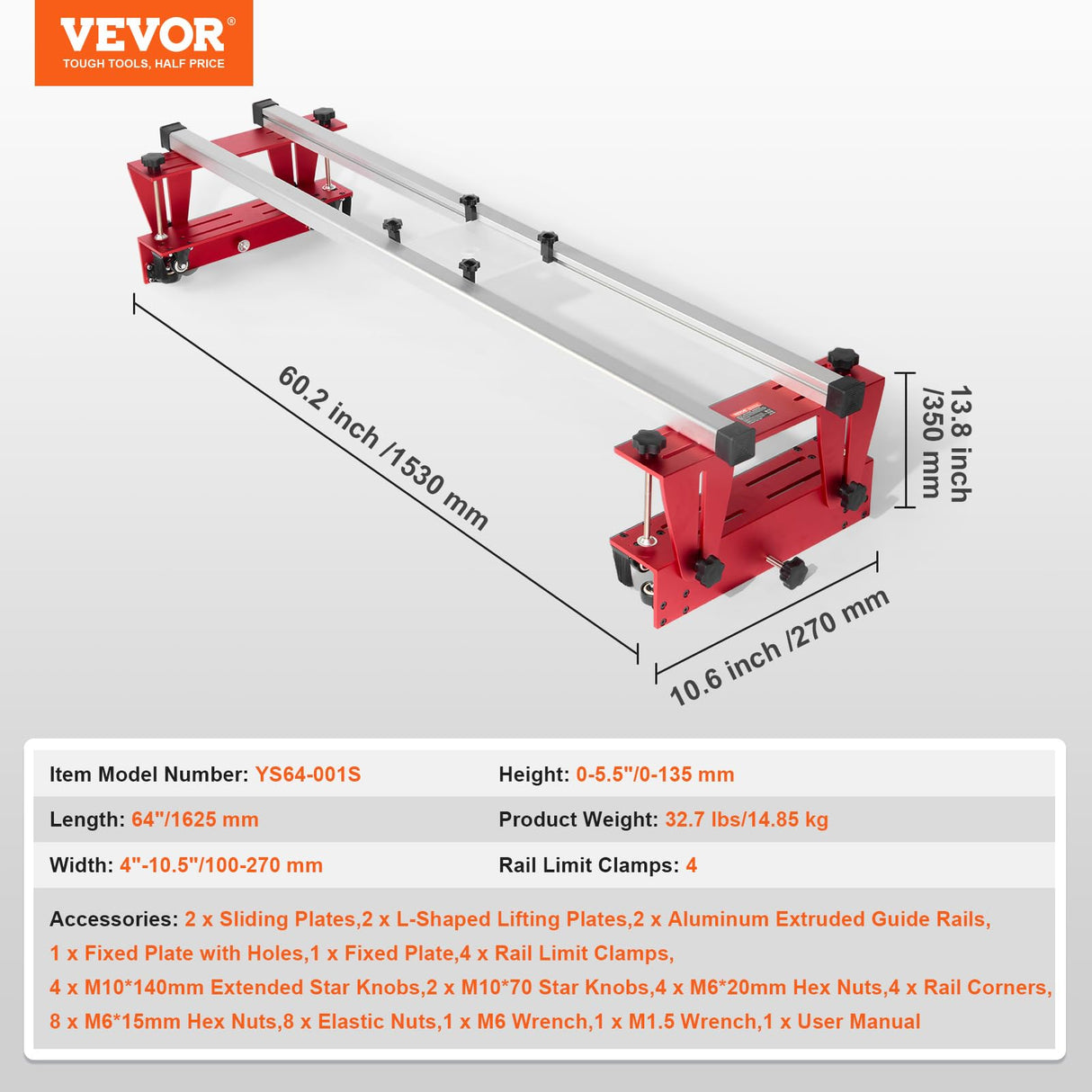 VEVOR Trineo Enrutador Plantilla Portátil para Aplanar Losas de 1625 mm Carpintería para Aplanar Losas Plantilla Guía de Losa Herramienta de Cepillado para Aplanar Madera Bricolaje