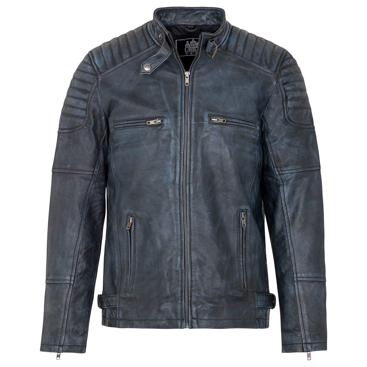 URBAN 5884 Chaqueta de Piel Hombre RALF, Chaqueta de Piel Genuina Estilo Motero, Suave y Duradera, Hecha a Mano, Denim, 2XL