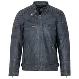 URBAN 5884 Chaqueta de Piel Hombre RALF, Chaqueta de Piel Genuina Estilo Motero, Suave y Duradera, Hecha a Mano, Denim, 2XL