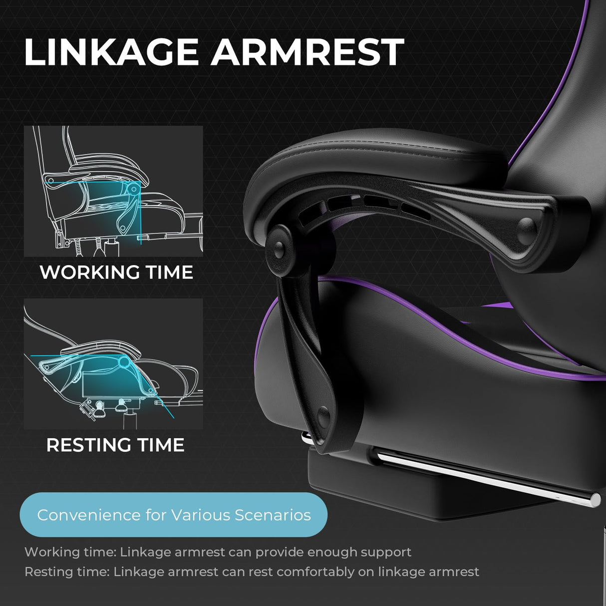 GTPLAYER Silla Gaming con Masajeador Ergonómica Silla Gamer con Reposapiés Reposacabeza, Silla de Oficina Ergonómica, Soporte Lumbar, Silla Juego Ajustable en Altura, Púrpura