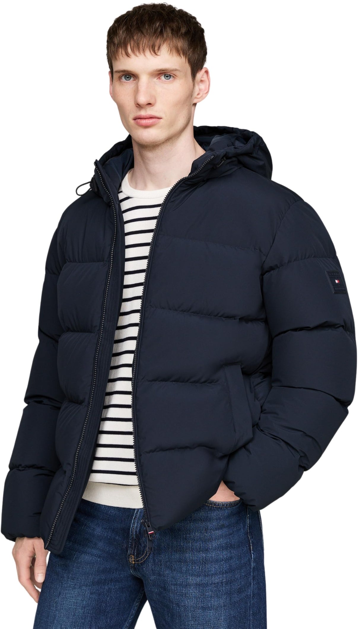 Tommy Hilfiger Cazadora Acolchada Hombre Down Hooded Puffer Jacket con Capucha, Azul (Desert Sky), S