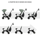 Kinderkraft JAZZ2 Triciclo 6 en 1, con función de Rueda para niños, Cochecito Plegable con Accesorios, protección UV UPF50+, de 9 Meses a 5 años, Verde