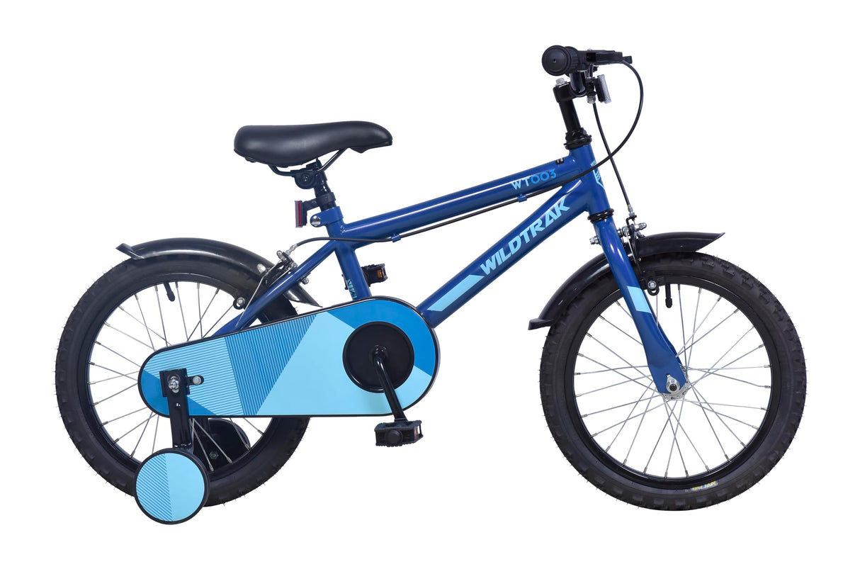 Wildtrak - Bicicleta 16 pulgadas para niños de 3 a 7 años con ruedines con ruedines - Azul