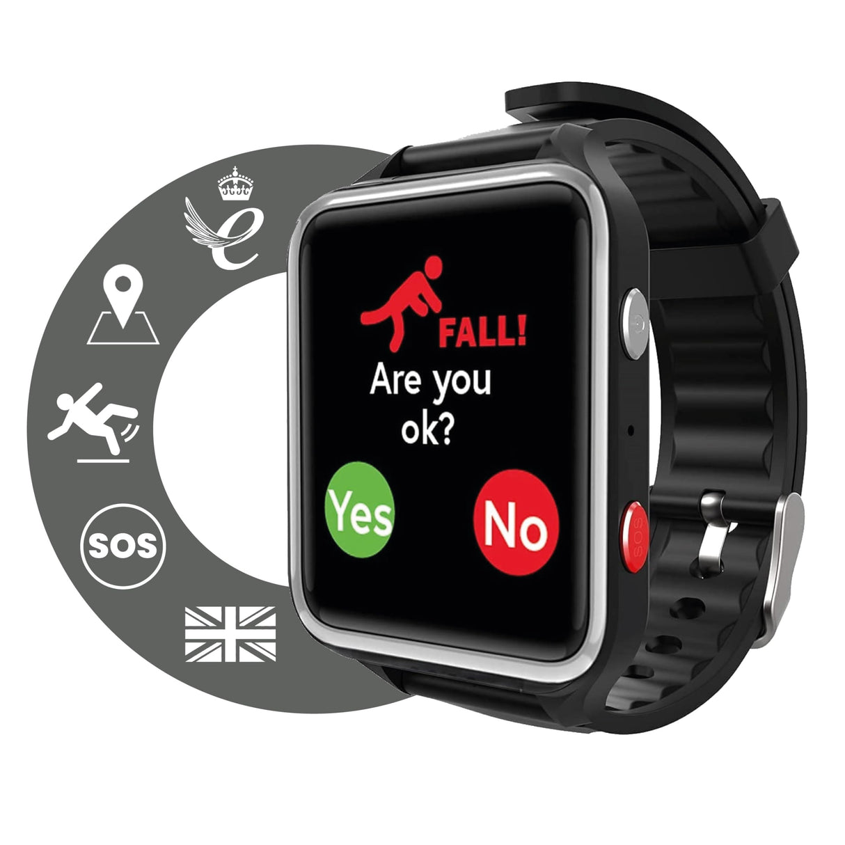 CPR Guardian III - Reloj de Alarma Personal SOS con detección de Alerta de caída y Seguimiento de ubicación por GPS (Negro)