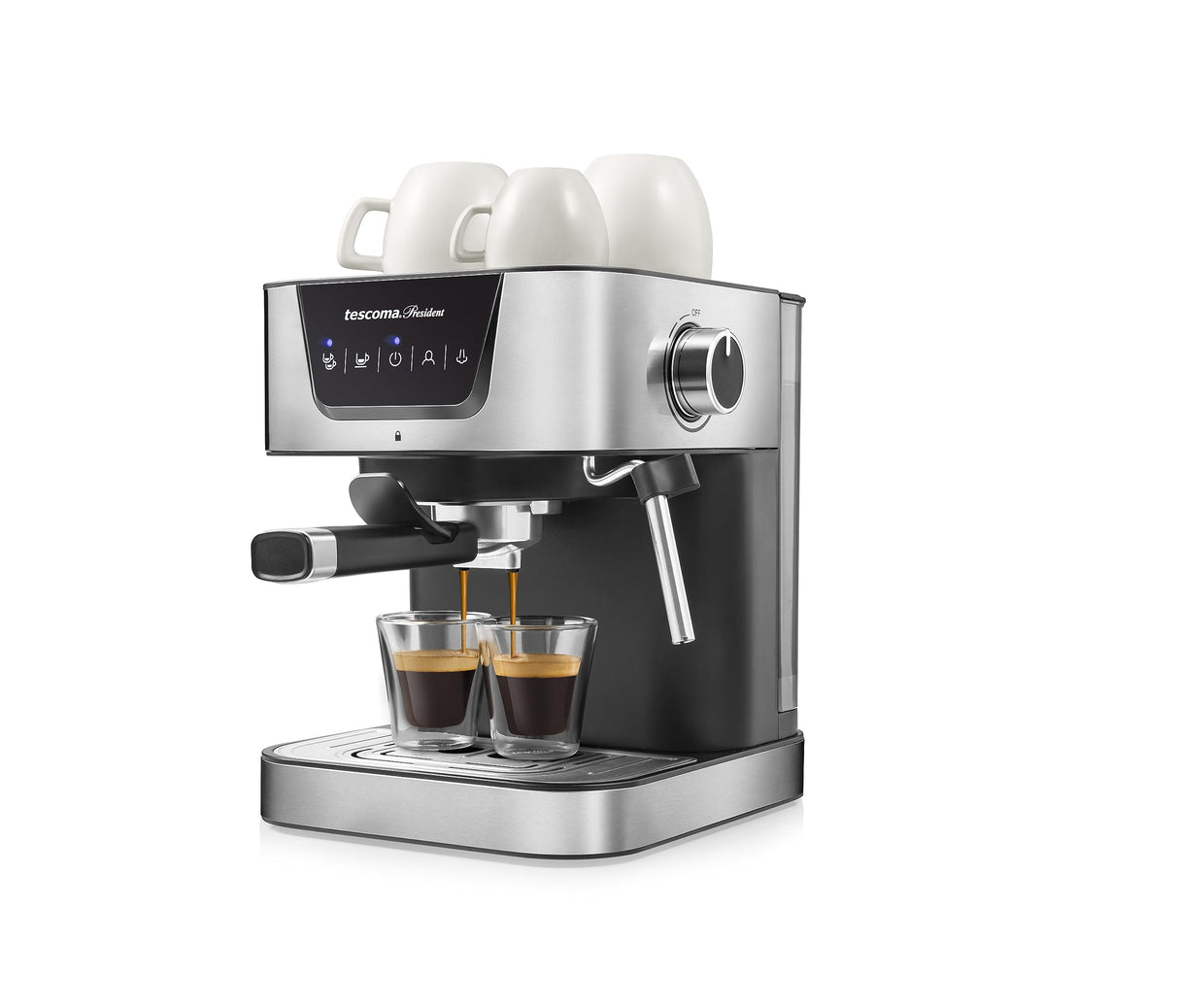 Tescoma 909010 - Máquina de espresso manual de 19 bar, con lanza de vapor, brazo de doble salida, calentadores de suelo, línea President