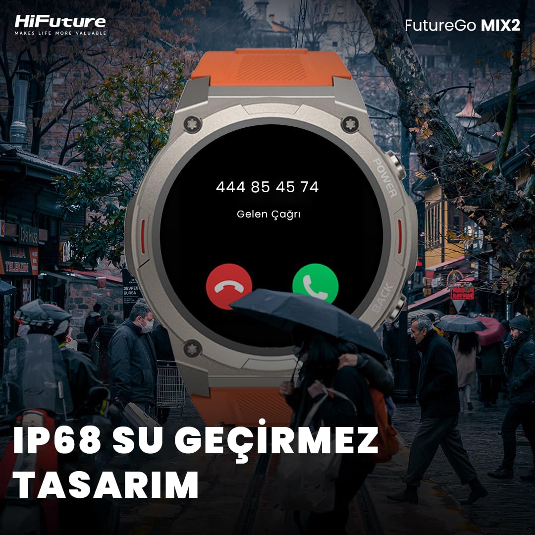 HiFuture GoMix2 Reloj Inteligente Hombre Mujer, Pantalla AMOLED, Resistente al Agua IP68, Monitor de frecuencia cardíaca en la, podómetro smartwatch para Android e iOS (Naranja)
