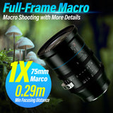 SIRUI Lente Cine Prime de Marco Completo Jupiter Macro T2.8 de 75 mm, para cámaras de Montaje PL, Compatible con Alexa Mini LF, Alexa Mini, Alexa LF, Lente Profesional de Montaje PL