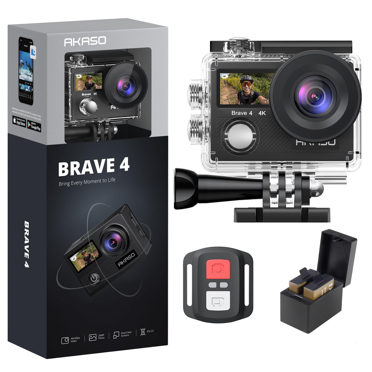 AKASO Brave 4 Cámara Deportiva 4K 20MP WiFi 5xZoom Camara de Accion