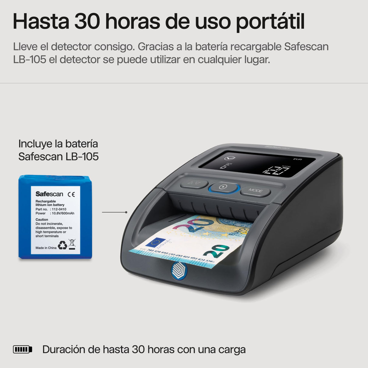 Safescan Detector de billetes falsos automático y portátil 155-SX para verificar rápidamente los billetes-Detector de billetes falsos con 7 puntos de detección -Detector de billetes falsos 100% fiable