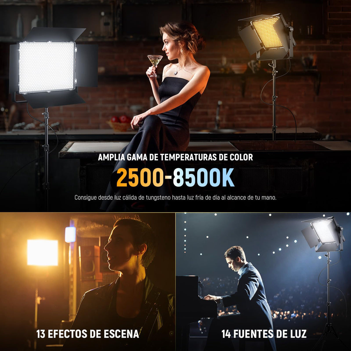NEEWER 150W Bicolor LED Panel Luz Video Kit, 1440 Leds 49500Lux@0.5m 2500K-8500K CRI96+/TLCI97+ 0-100% Atenuación App/2.4G/Panel/Control DMX para Pro Estudio Foto Grabación Iluminación, AP150B