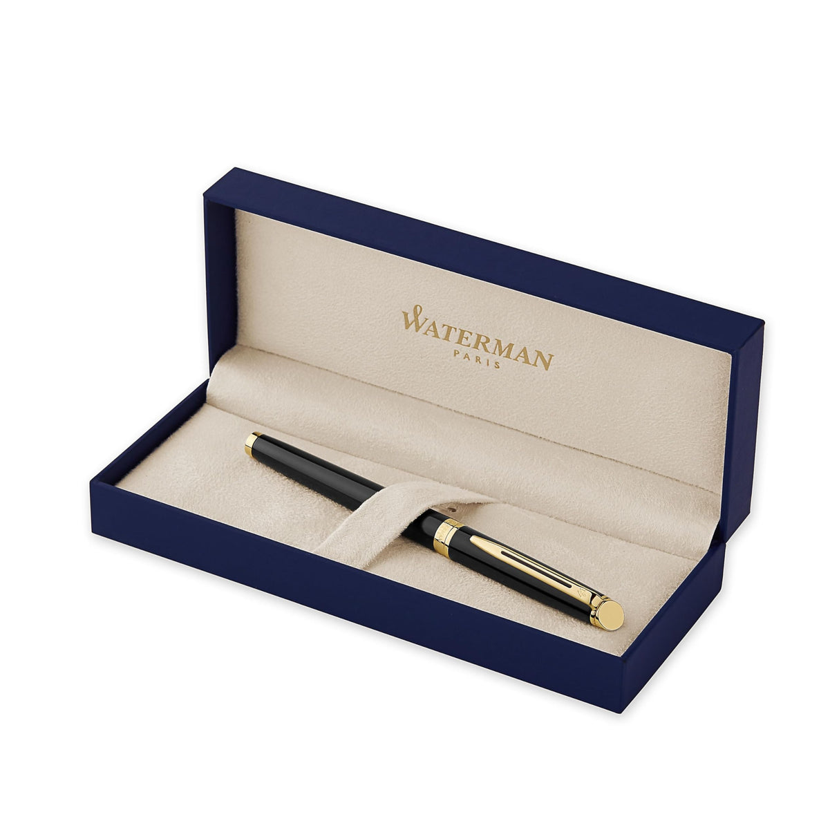 Waterman Hémisphère rotulador roller | color negro brillante con adorno de oro de 23 quilates | punta fina con cartucho de tinta negra | estuche de regalo