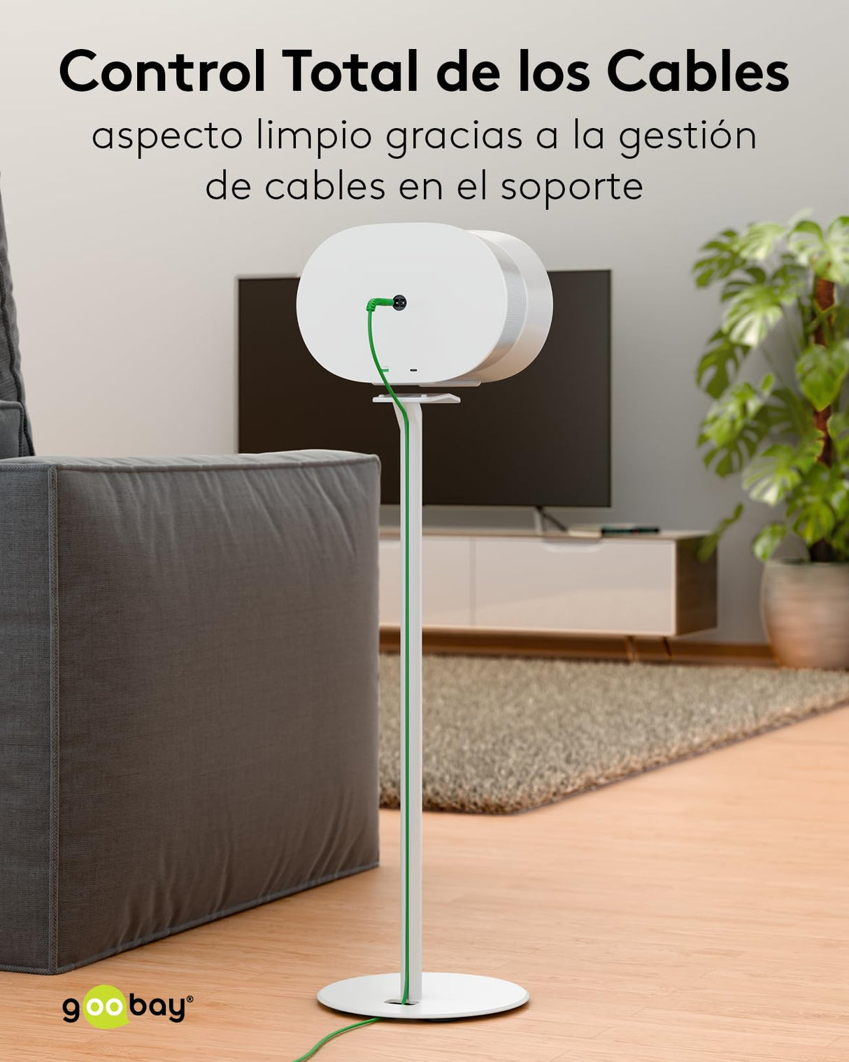 goobay Soporte para Altavoces Sonos Era 300, Capacidad de Carga de 5 K, gestión de Cables, 71,5 cm de Altura, Blanco, 71985