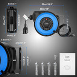 Enrollador de cable automático con soporte profesional 15 m + 2m| Enrollador retráctil montado pared y techo | 1500 W ~ 3000 W| carretes de cable automática | Giratorio 180° | Nivel de protección IP44