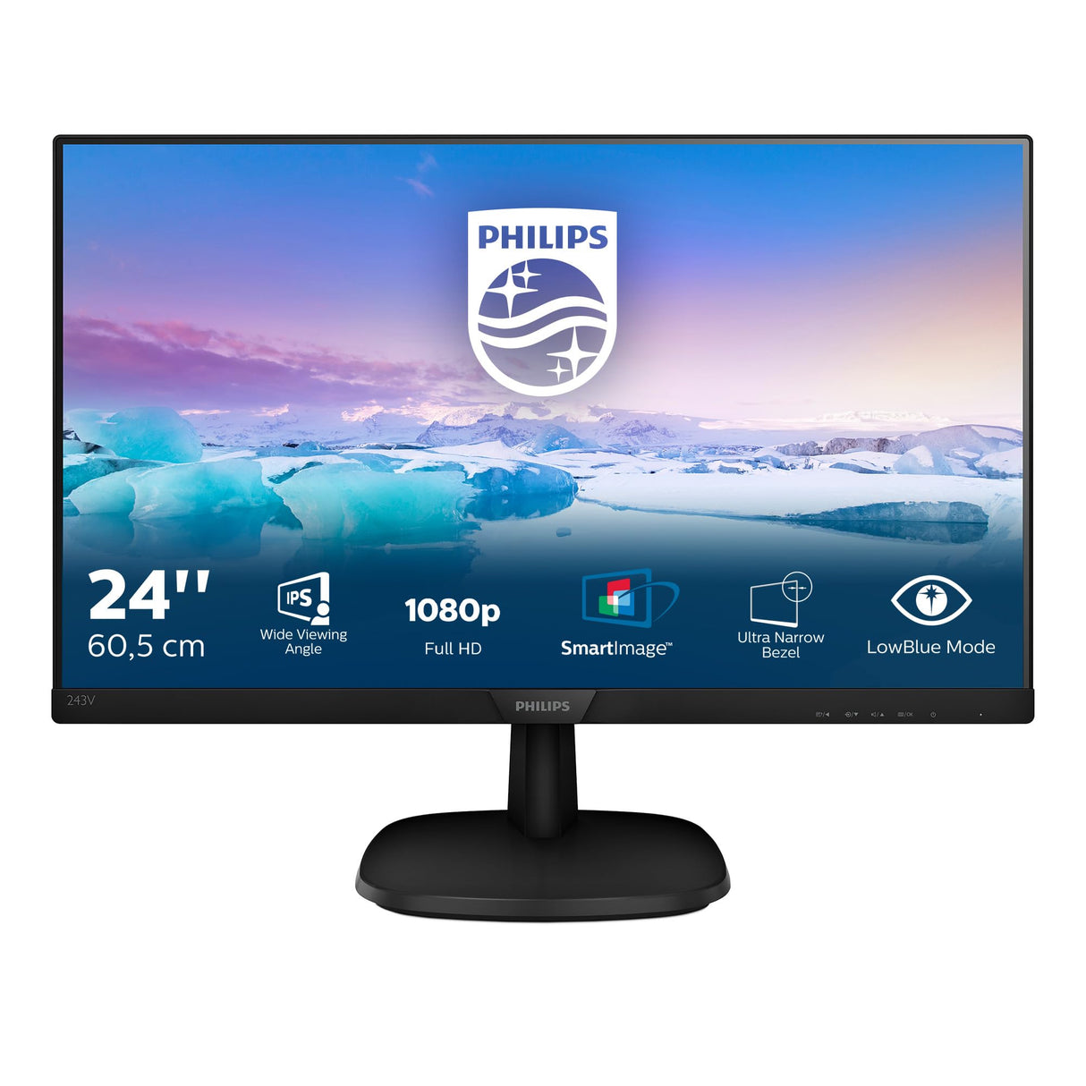 Philips 243V7QJABF Monitor 24 Pulgadas FHD, 75Hz, IPS, 4 ms GtG, Altavoces (1920x1080, 1x HDMI, 1x DP), Negro